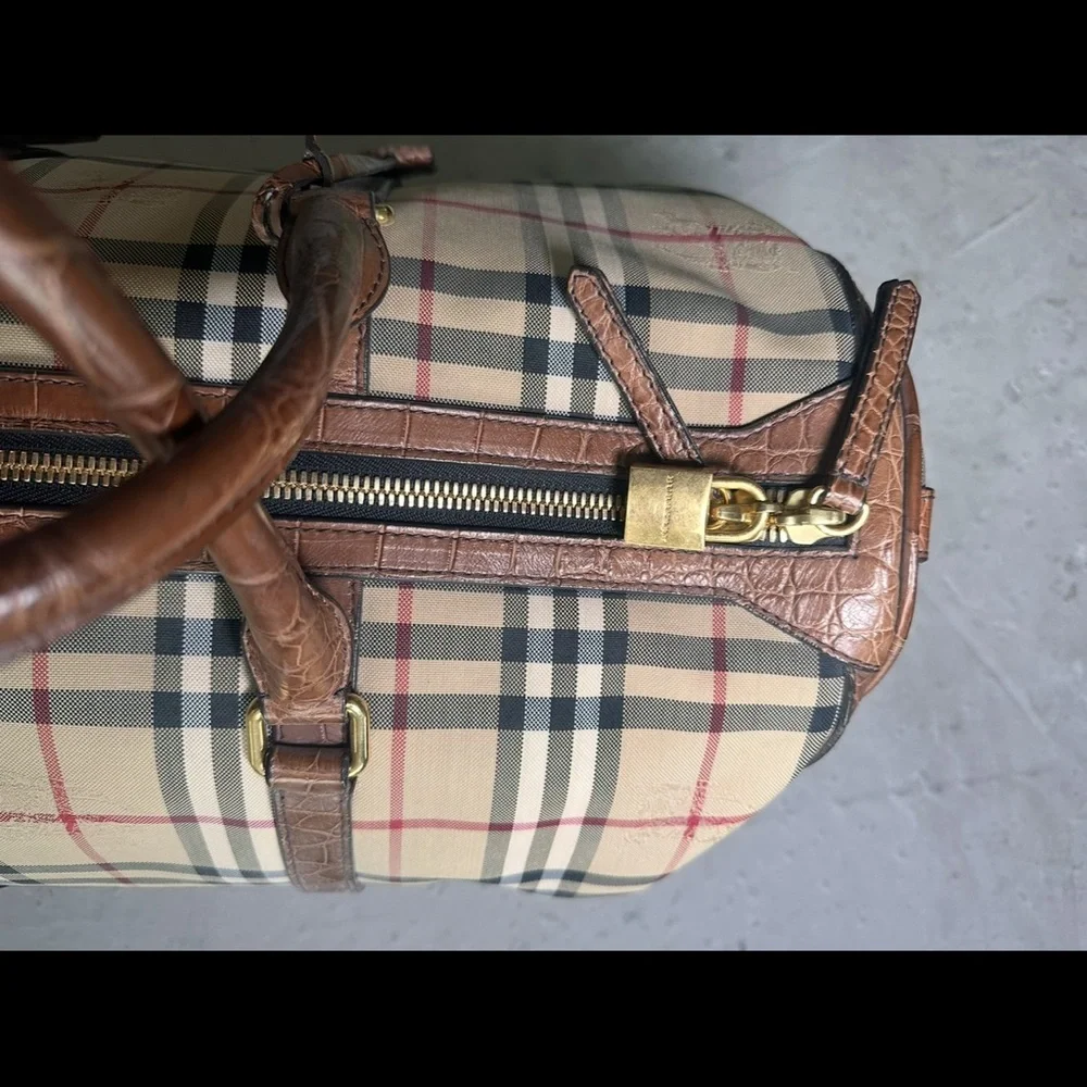 NewBurberry Check & alligator Leather Duffle Bag – Preowned, Excellent Condition
